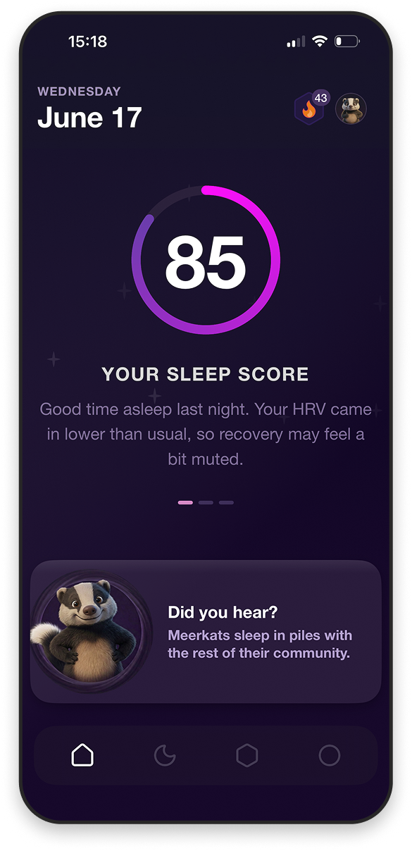 Calm Koala app — sleep score 85